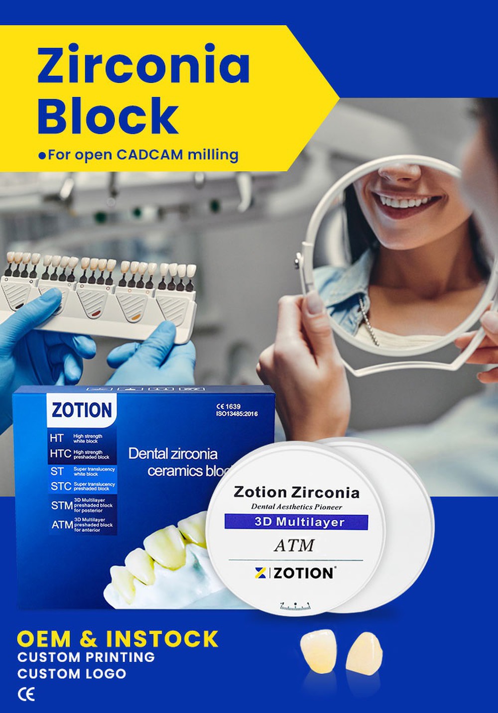 ZOTION HTC STC Preshaded Zirconia disc For Dental Crown ZOTION HTC STC Preshaded Zirconia disc For Dental Crown