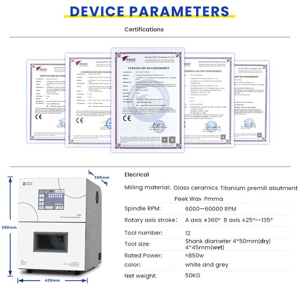 Dental equipment wet milling machine chairside 5 axis cnc wet cad cam milling machine parameter Dental equipment wet milling machine chairside 5 axis cnc wet cad cam milling machine parameter